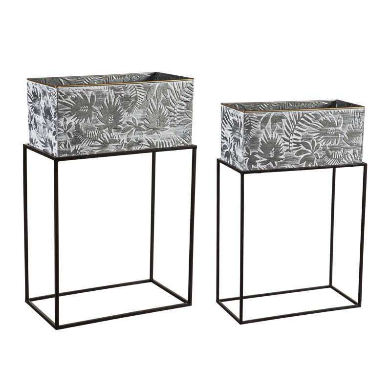 2-Piece Metallic Embossed Floral Indoor/Outdoor Planters Set