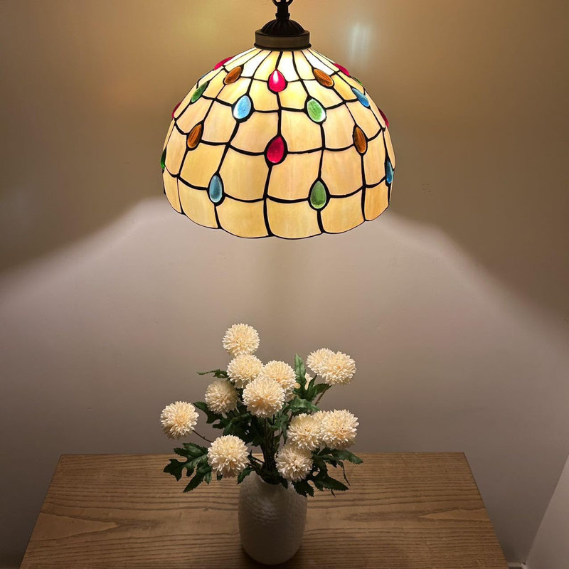 Brookmere Tiffany Pendant Lighting Plug in Gold Stained Glass Crystal Beans LED Bulb 12”W*12”D*60”H