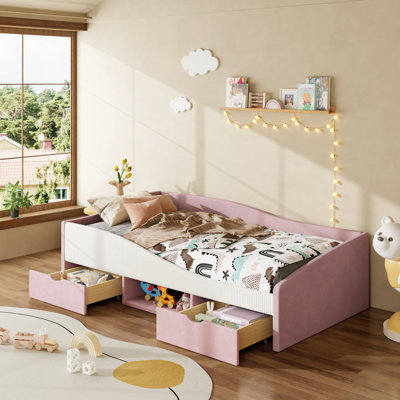 Storage Beds Twin Daybed, Velvet MDF Modern Space Saving Kids Room