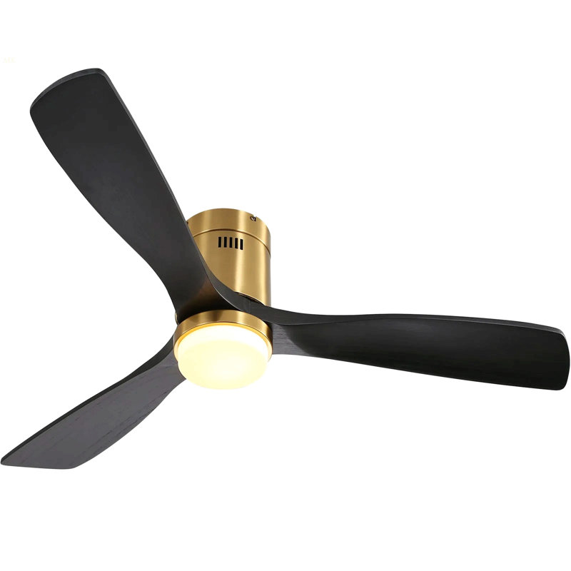 52 Inch Low Profile Ceiling Fan With Remote Control 3 Solid Wood Blades,52 Inches Suitable For Indoor And Outdoor, Gold