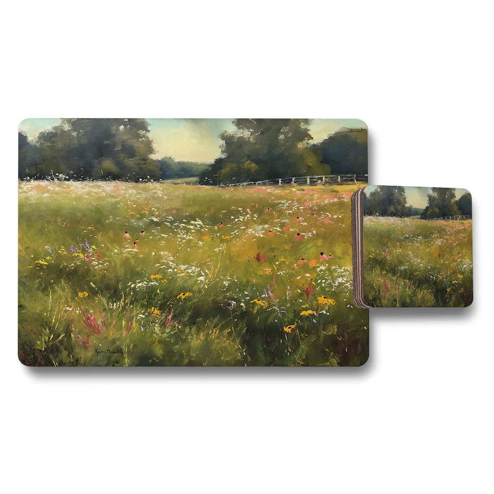 Meadow Wildflower Field Placemat and Coaster Set Impressionist Landscape