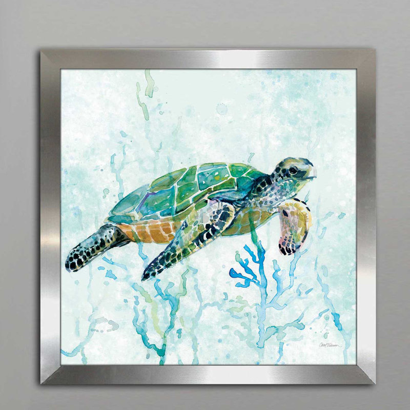« sea turtle nage i », reproduction de peinture à l’aquarelle encadrée, H 27,5 po x l 27,5 po x P 0,75 po