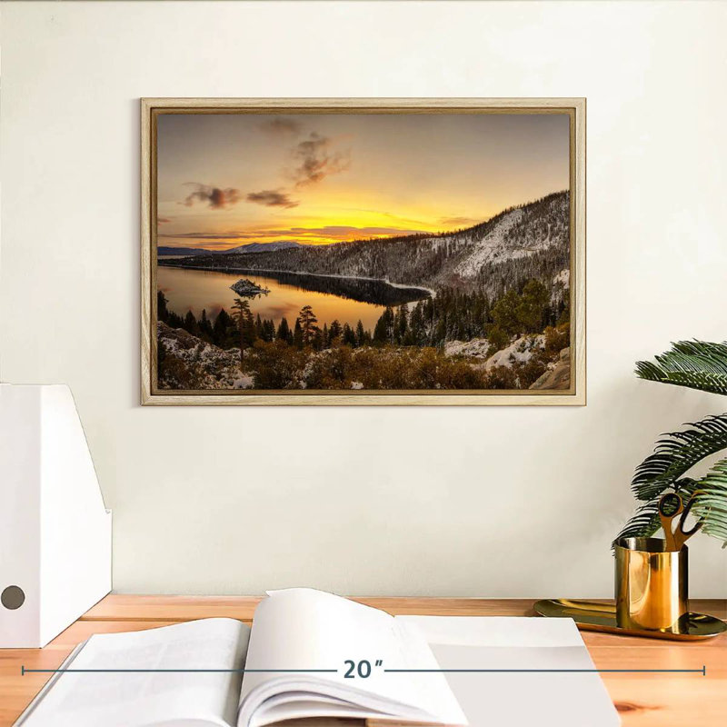 Lever du soleil sur le lac Tahoe, Cadre flottant en bois naturel, 13 po x 9 po