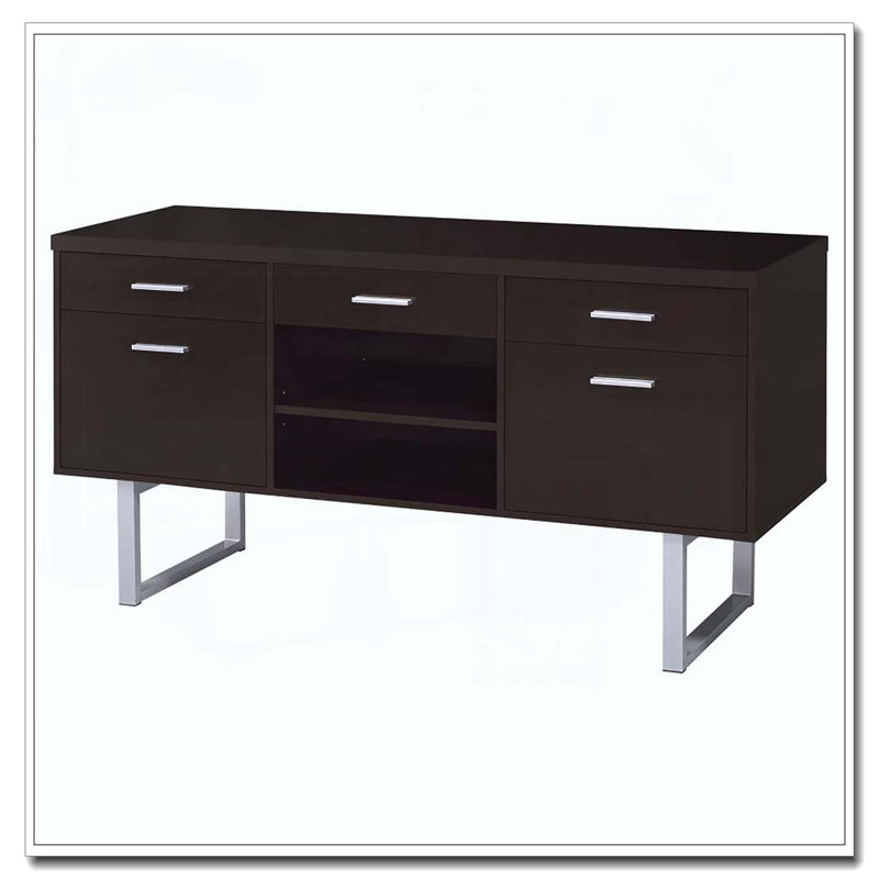 Cappuccino 5-drawer Credenza with Open Shelving