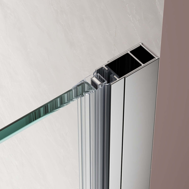 Porte de douche à double vitrage battante Bifold, porte de douche réglable sans cadre avec verre trempé transparent