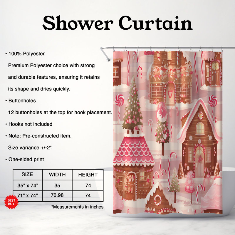 Rideau de douche Pink Christmas - Premium 109, H 74 po x l 71 po, Christmas House