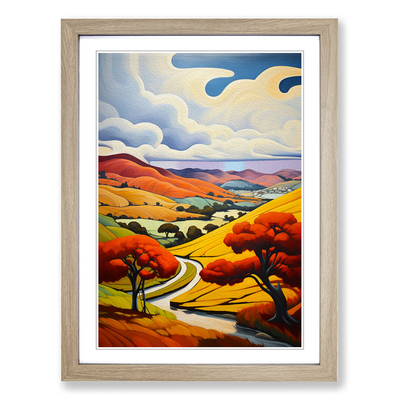 Landscape Deco - Single Picture Frame Print on Wood, 46cm H x 34cm W x 2cm D, Oak
