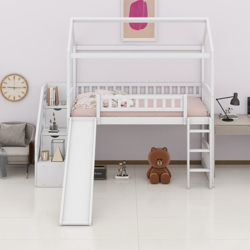 Loft Bed With Slide, House Bed With Slide, White