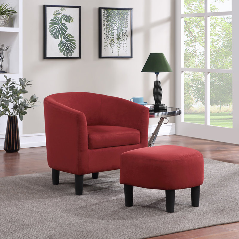 Fauteuil demi-tonneau avec repose-pieds Anges, Microfibre rouge