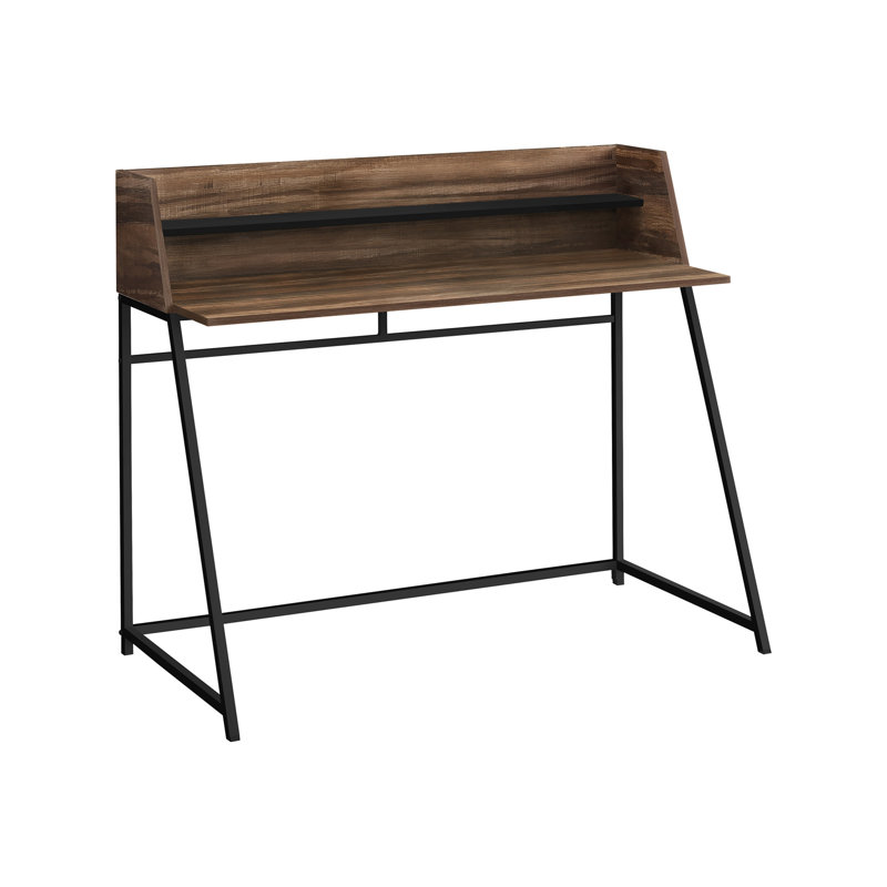 Structure de bureau d'ordinateur moderne, l 48 po, stratifié brun et métal noir, tablettes de rangement pour table contemporaine avec détails en métal