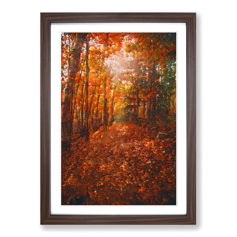 Autumn Forest Pathway In Abstract - Single Picture Frame Painting, 33cm H x 24cm W x 2cm D, Walnut Framed