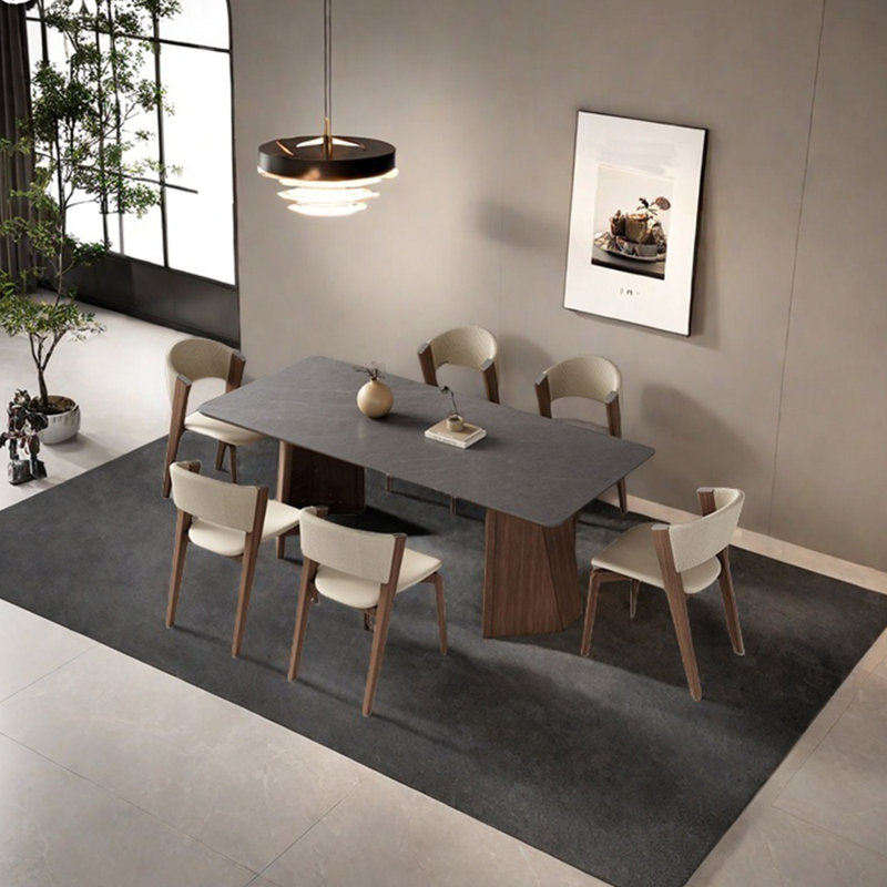 Sintered stone oak unique dining table set, 29.53”H x 70.87”L x 31.5”W