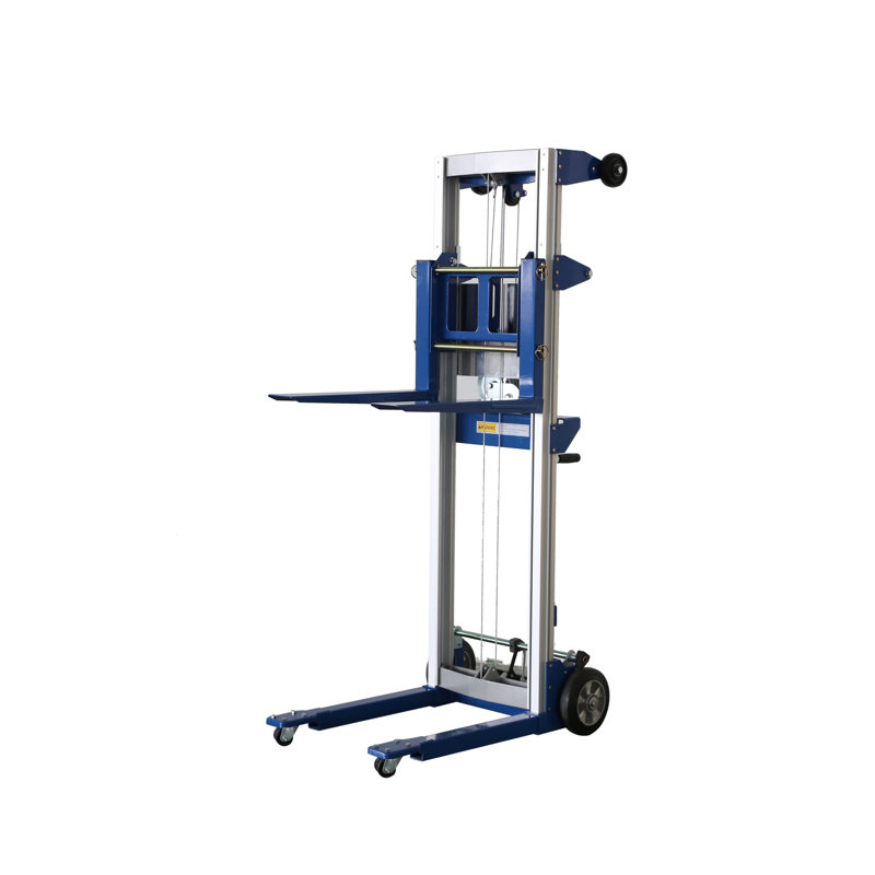 400 lbs Capacity Steel Manual Hand Crank Stacker Blue Durable Build