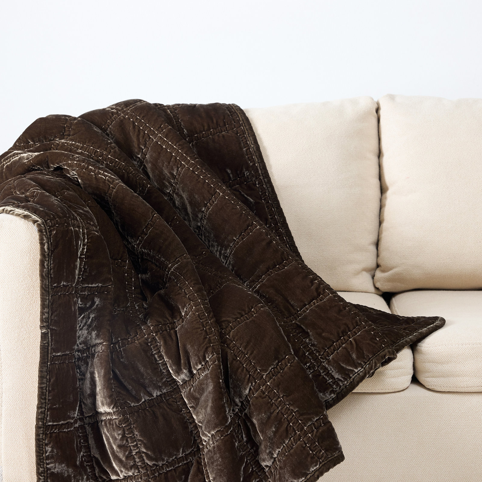 Stella Velvet Throw Blanket, Green Ochre