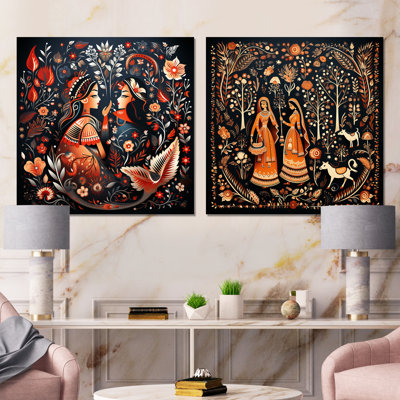 Indian Art Rajasthani Folklore Tales I - Indian Art Metal Wall Art Living Room Square Set Of 2