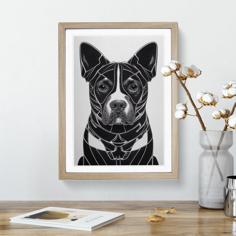 Contoured Dog - Single Picture Frame Print, 46cm H x 34cm W x 2cm D, Oak