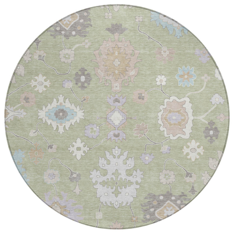 Machine Washable Indoor/Outdoor Chantille ACN2675 Global Rug, Celery, 8' Round