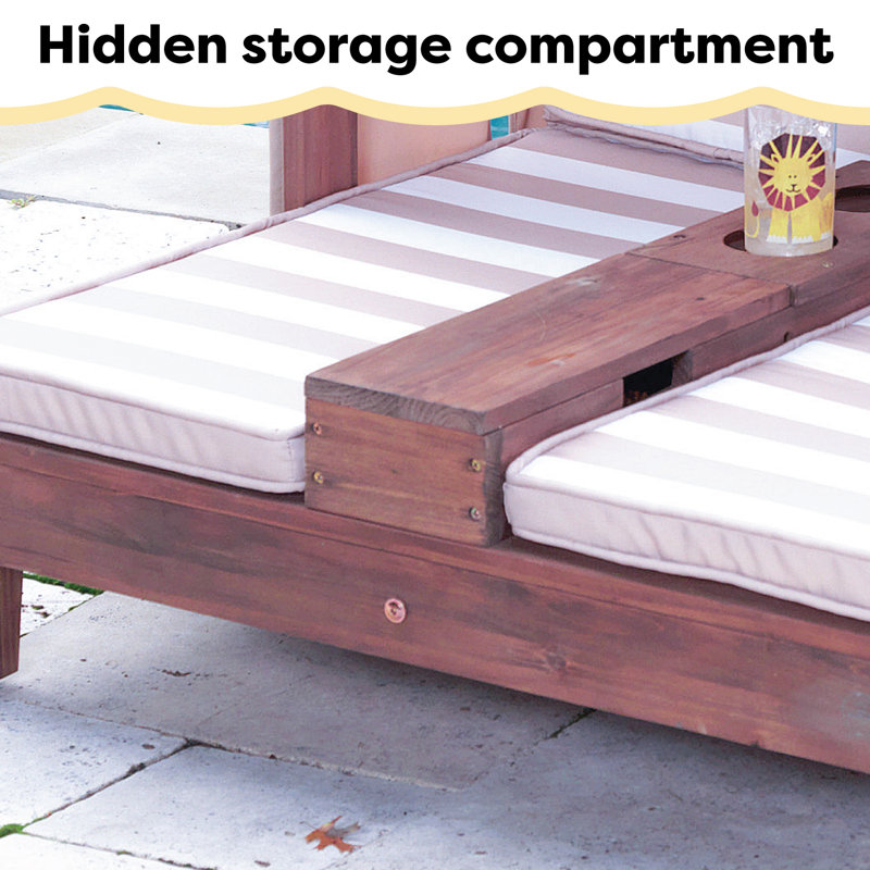 Kids' Wooden Outdoor Double Chaise Lounger with Cup Holders