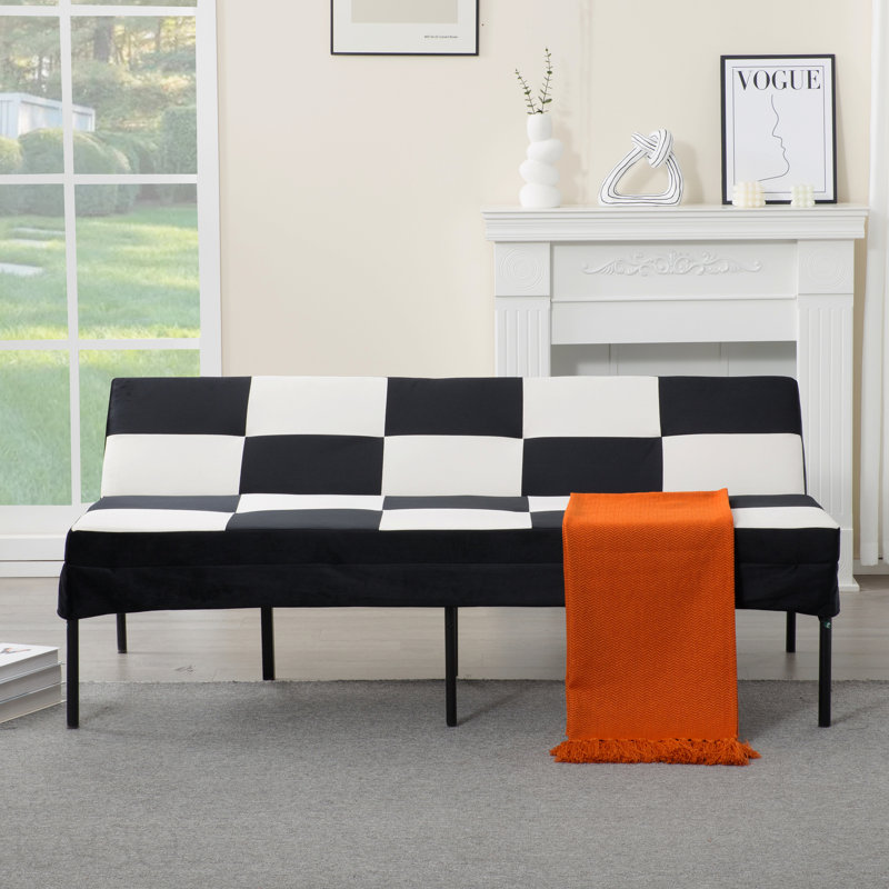 Canapé en futon rembourré en velours, structure en métal robuste, dossier réglable à 5 niveaux, canapé compact multifonctionnel pour les petits espaces