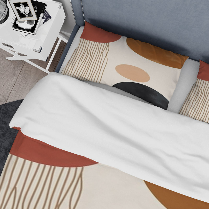 Beige Minimal Boho Pattern 3 - Abstract Minimalism Duvet Cover Set, King Duvet Cover