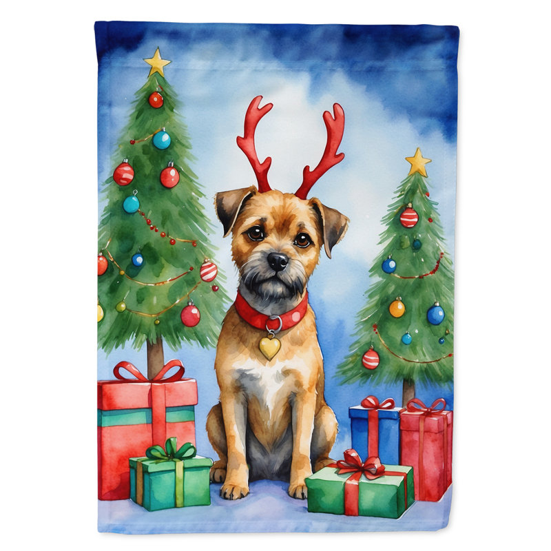 Drapeau de Noël renne de jardin, Border Terrier