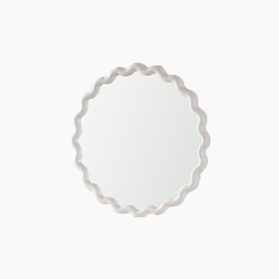 White Scalloped Round Wall Mirror With Wavy Frame For Versatile Home Decor, Perfect For Living Room, Bedroom, And Bathroom