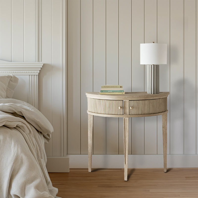 Reclaimed Wheat Wood Demilune Storage Console Table
