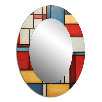 Geometric Abstraction Composition II - Miroir décoratif abstrait ovale sur métal