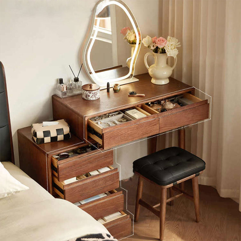Coiffeuse avec miroir lumineux, 6 tiroirs, 1 chaise