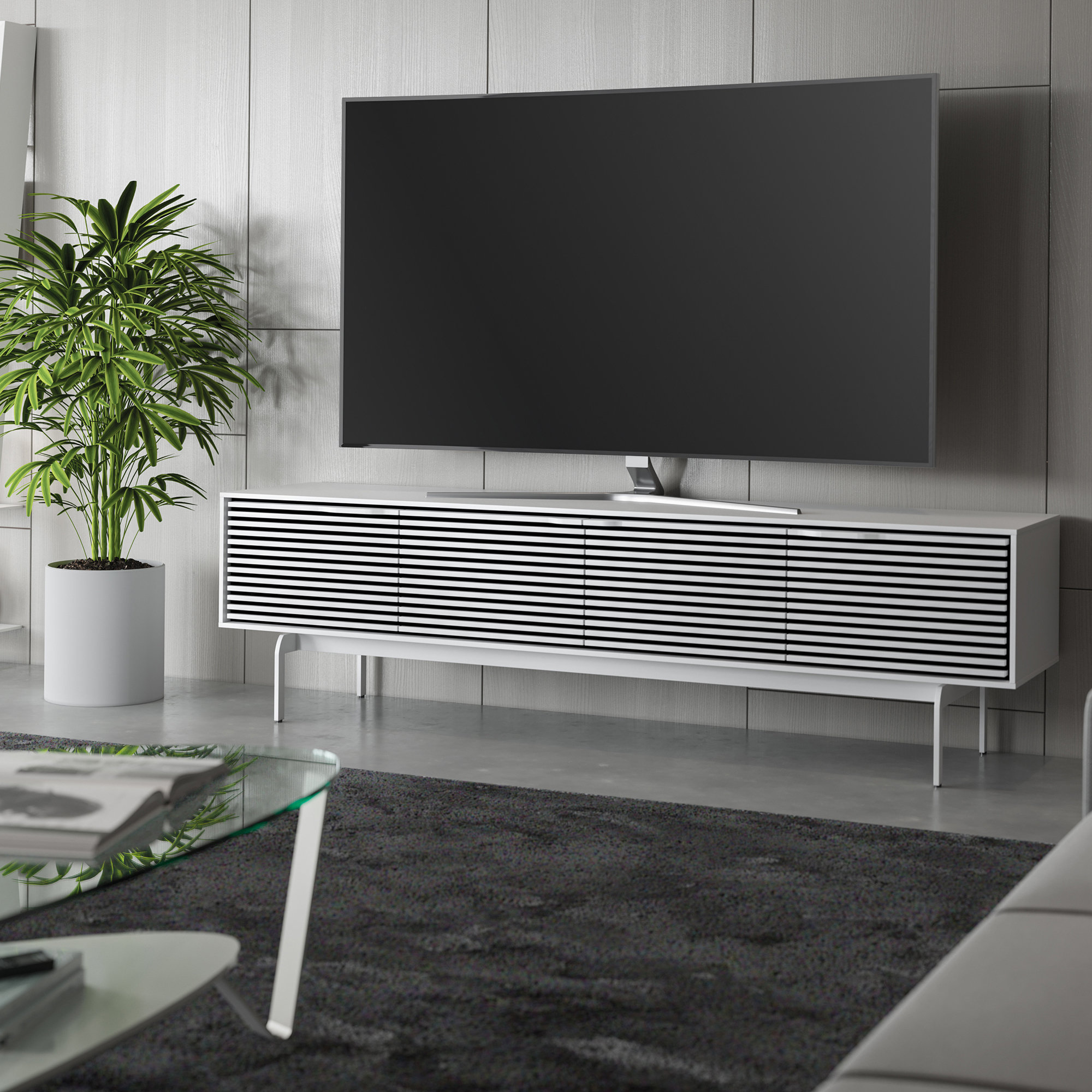 Align 81'' Media Console, 23”H x 81”L x 18”W, Satin White