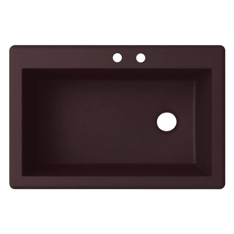 33'' L Single Bowl Quartz Kitchen Sink, 2 Hole, Espresso