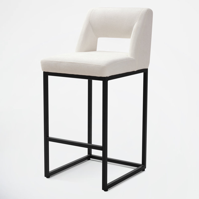 26" Upholstered Counter Barstool With Low Back And Metal Frame Modern Kitchen Island Seating, White Seat / Black Frame, 3