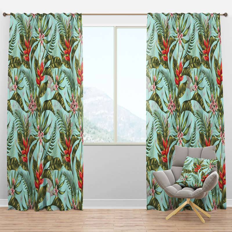 Panneau de rideau simple semi-diaphane avec passe-tringle Mid-Century Tropical Foliage, l 52 po x L 63 po