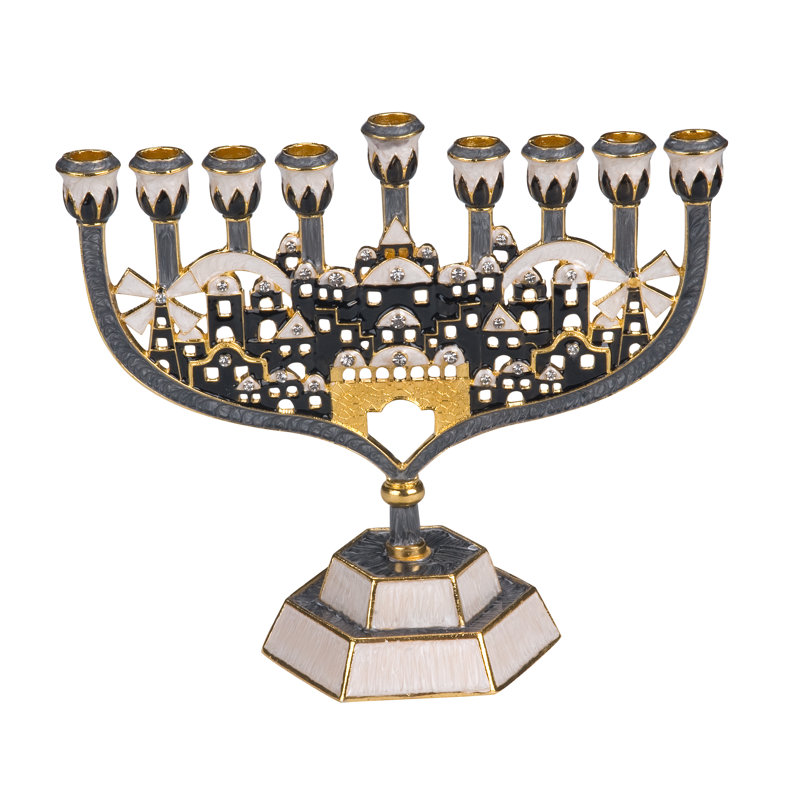 Menora de hanoukka et de hanoukka à bijoux, Noir / Gris