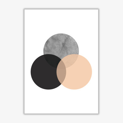 Peach And Black Abstract Circles - Print