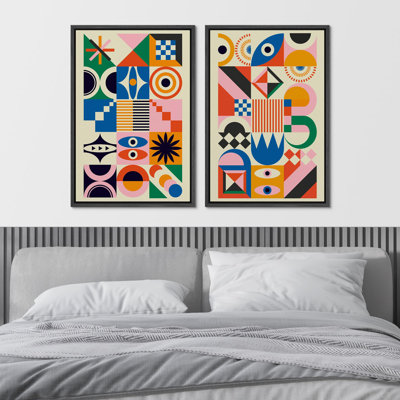 Multicolo Polygon Pattern Abstract Shapes Digital Art Modern Boho Colorful 2 Pieces -  wall26, FCV-A01-2309-NA18-B.BK-16x24x2