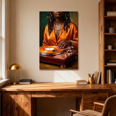 Fashion Woman With Vinyl Record Player