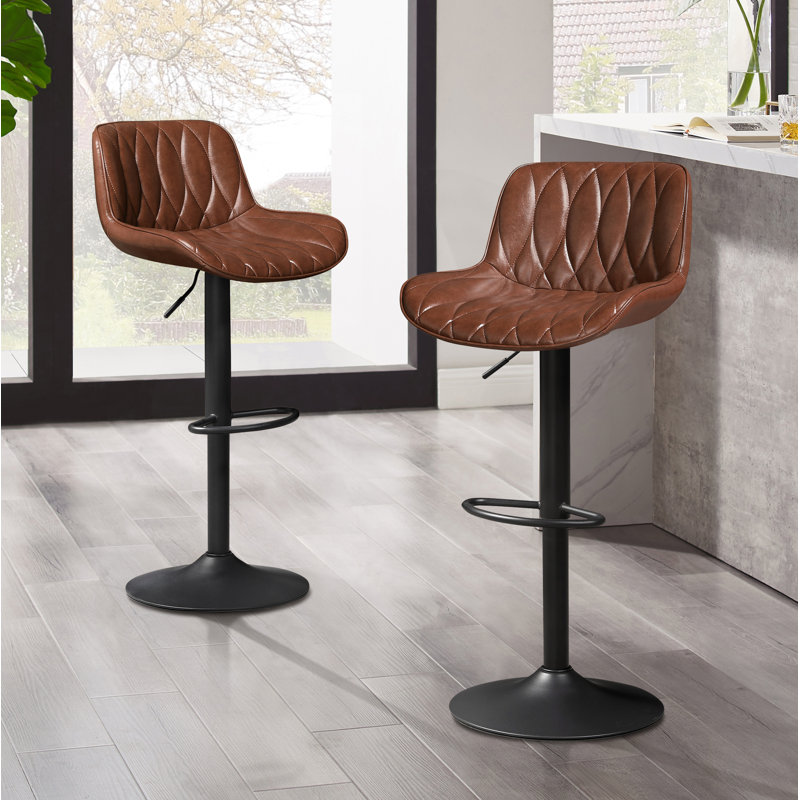 Creve Adjustable Height Faux Leather Bar and Counter Stools (Set of 2), Brown
