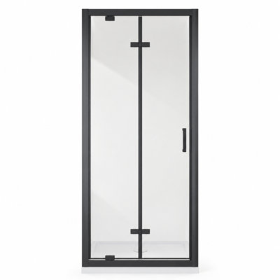 Porte de douche pivotante à deux battants encadrée, 81 cm (L) x 183 cm (H), verre trempé transparent de 6 mm, installation réversible, noir mat