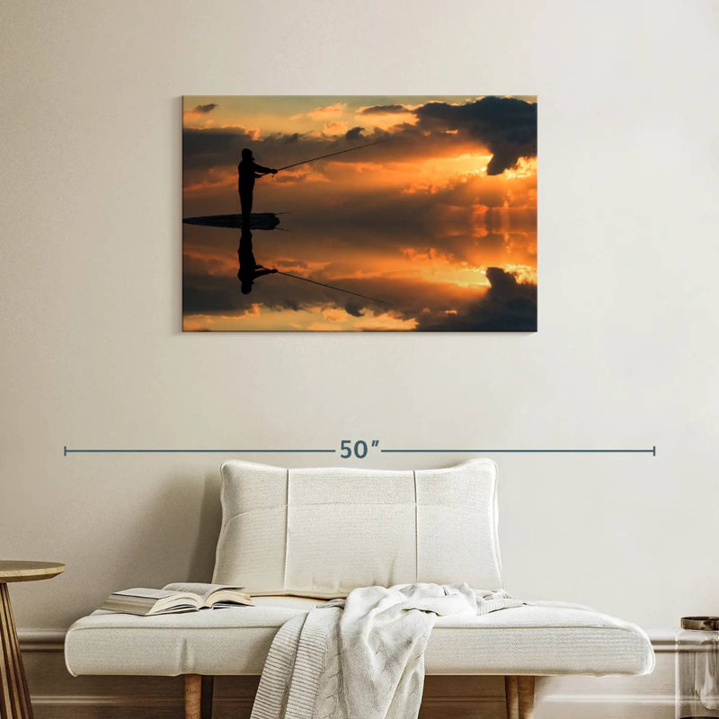 Senne Fishing Sunset Reflection, 24" H x 36" W