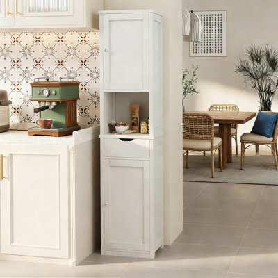 Tall Bathroom Storage Cabinet, Slim Corner Floor Cabinet With Doors, Drawer, Adjustable Shelves For Small Space - Gray