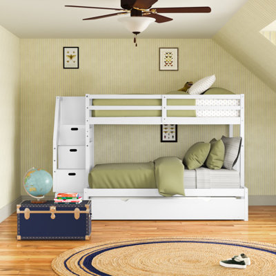 Makenna 4 Drawer Solid Wood Bunk Bed with Stair and Trundle by Andover Mills™ Baby & Kids