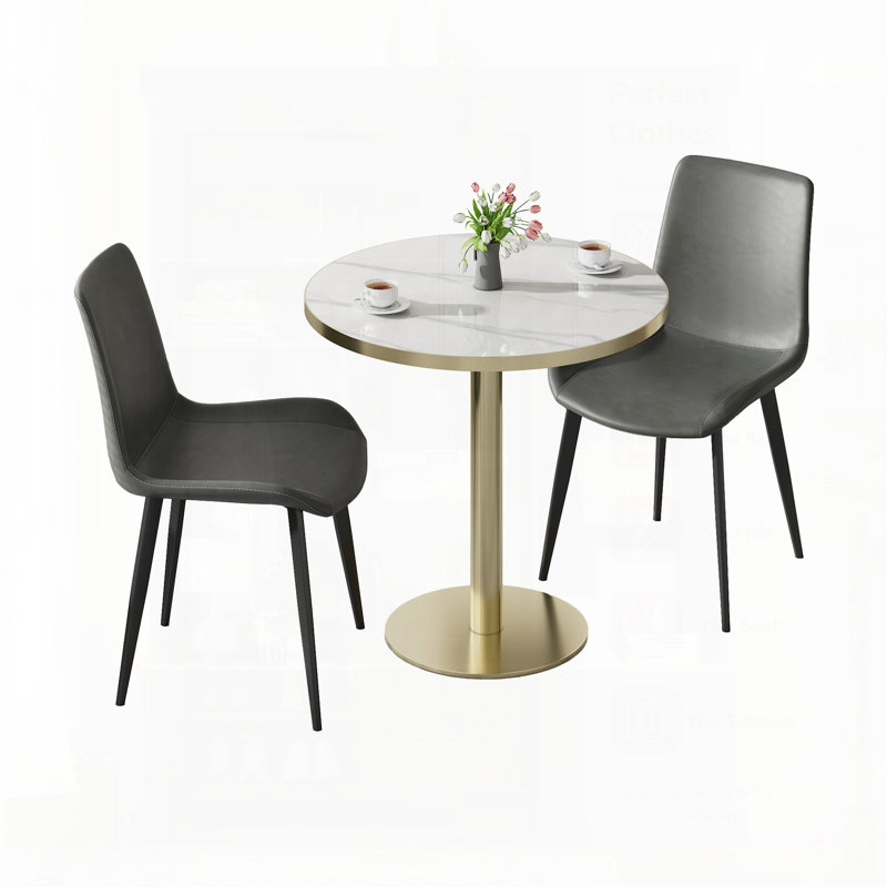 Table de salle à manger ronde et bistro moderne avec plateau en faux marbre, assemblage facile et structure en métal robuste