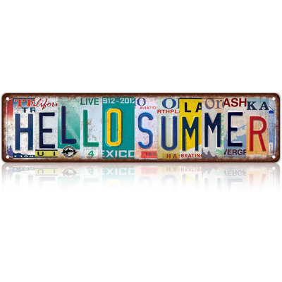 Vintage Hello Summer Metal Tin Sign, Retro Seasonal Wall Decor For Home, Patio, Porch, Kitchen, Bar, Beach House & Man Cave