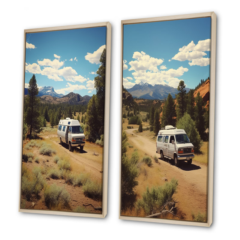 Explorers Haven Camping Travel Adventure I - ensemble de 2 impressions sur toile, Cadre flottant brun, H 32 po x l 33 po