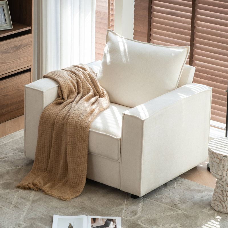Modern Fabric Armchair Minimalist Accent Chair for Living Room, Comfortable Lounge Chair with Soft Cushions & Durable Frame