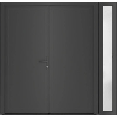 Façade à l'avant avec portes doubles en métal-plastique préinstallées / MANUX 8111 Antracite / Sidelite Extérieur Portes de bureau / commercial Portes d'entrée commerciales et résidentielles 84 po x 80 po