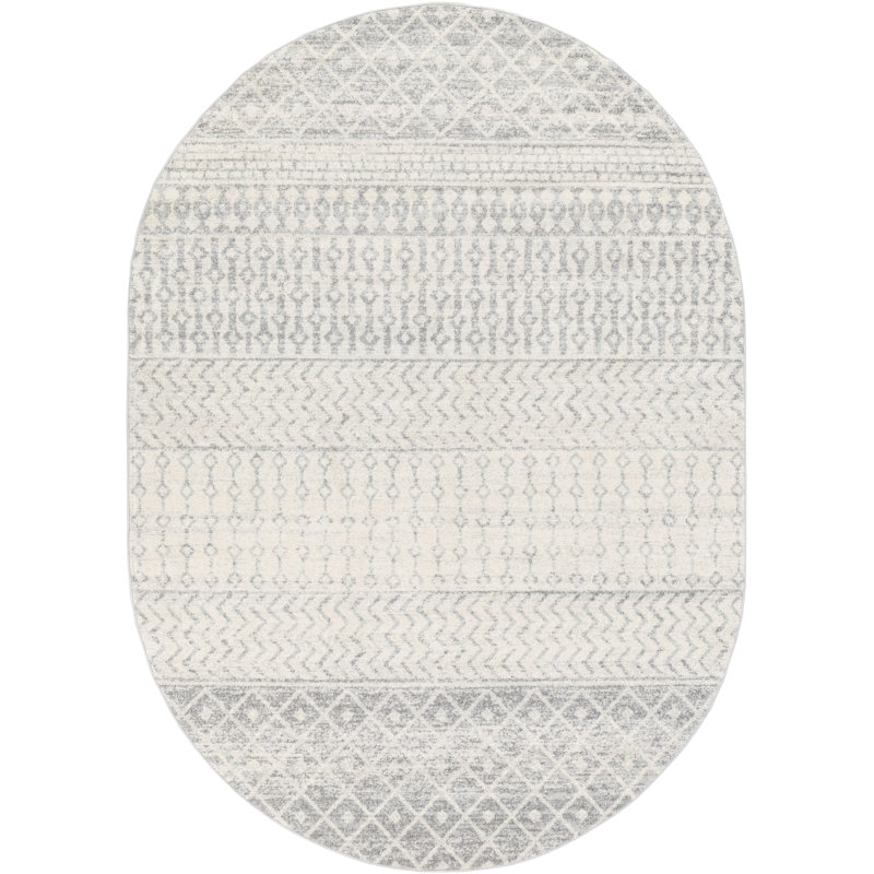 Tapis géométrique gris clair / gris / blanc Warkentin, Ovale 6 pi 7 po x 9 pi