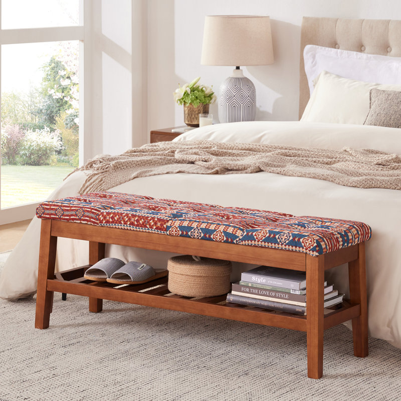 Banc de rangement Jesha, Motif floral brun