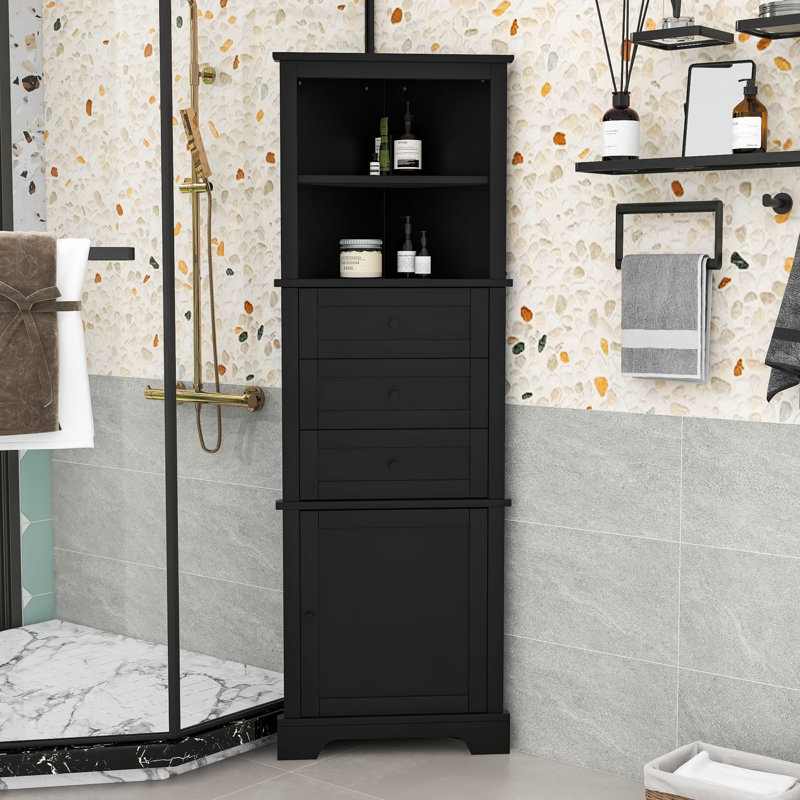 Armoire de rangement triangulaire haute avec 3 tiroirs et tablettes réglables